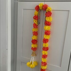 Diwali Red and Yellow Floral Garland with Gold Bell day of the dead